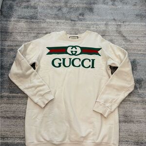 Gucci Ivory and Forest Green Logo Crewneck Sweater